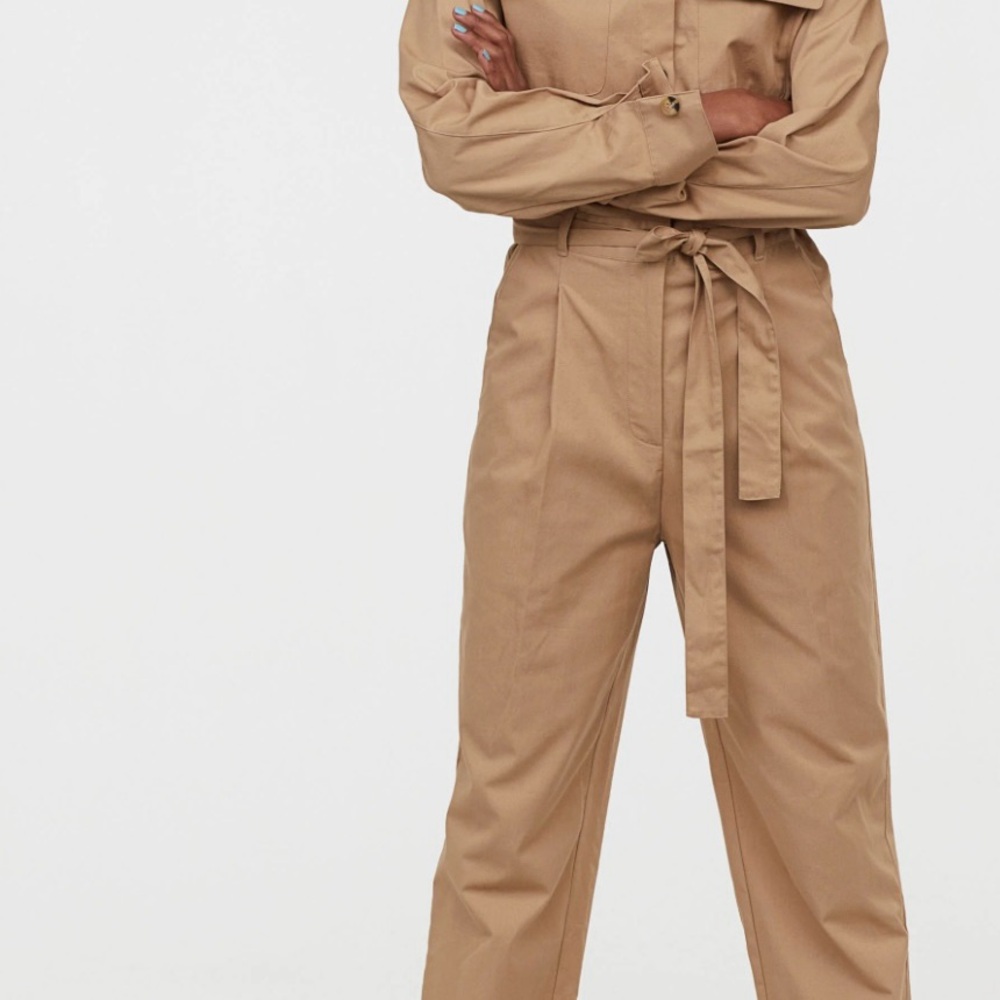 H&M Beige Belted Jumpsuit